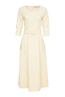 Belt Detail Flare Dress - Cream