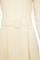 Belt Detail Flare Dress - Cream
