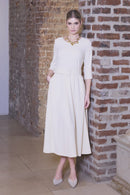 Belt Detail Flare Dress - Cream