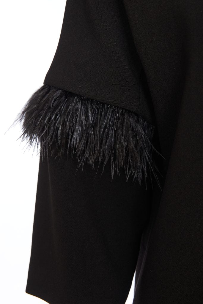 Feather Sleeve Coat - Black