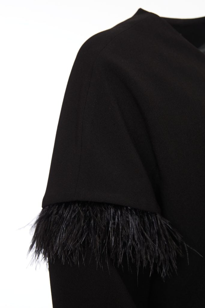 Feather Sleeve Coat - Black