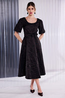 Embossed Square Jaquard Dress - Choc