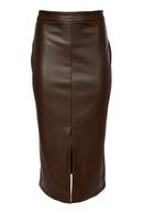 Leatherette Straight Skirt - Choc