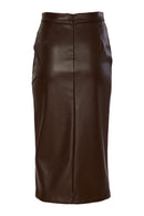 Leatherette Straight Skirt - Choc