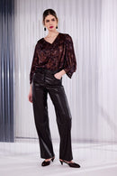 Slim Leg Leatherette Trouser - Choc