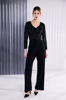 V Neck Wrap Jumpsuit - Black