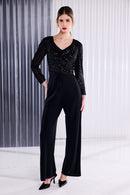 V Neck Wrap Jumpsuit - Black