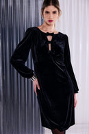 Velvet Dress With Bow - Black