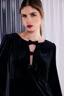 Velvet Dress With Bow - Black