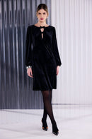Velvet Dress With Bow - Black