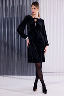Velvet Dress With Bow - Black