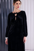 Velvet Dress With Bow - Black