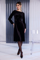 Pleated Velvet Dress - Choc