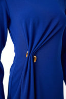 Round Neck Plain Dress - Dazzling Blue