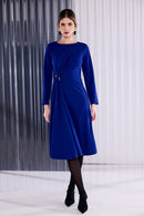 Round Neck Plain Dress - Dazzling Blue