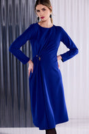 Round Neck Plain Dress - Dazzling Blue