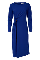 Round Neck Plain Dress - Dazzling Blue