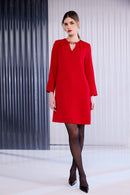Cut Neckline Dress - Poppy Red