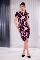 Print Dress W/Wrap Sleeve - Blush/black