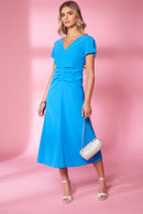 Gathered Waist V Neck Dress - Damson