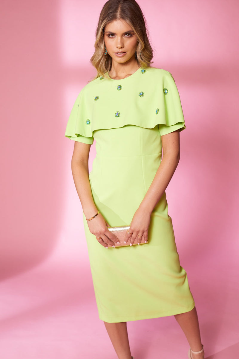 Diamont Detail Cape Dress - Sherbet