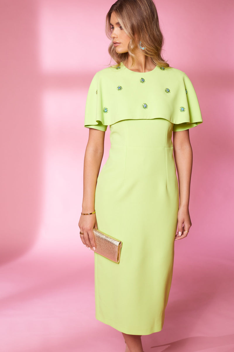Diamont Detail Cape Dress - Sherbet