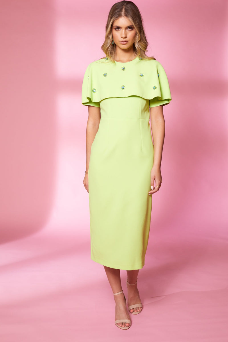 Diamont Detail Cape Dress - Sherbet