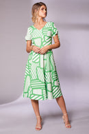 Tie Sleeve Geometrical Dress - Apple