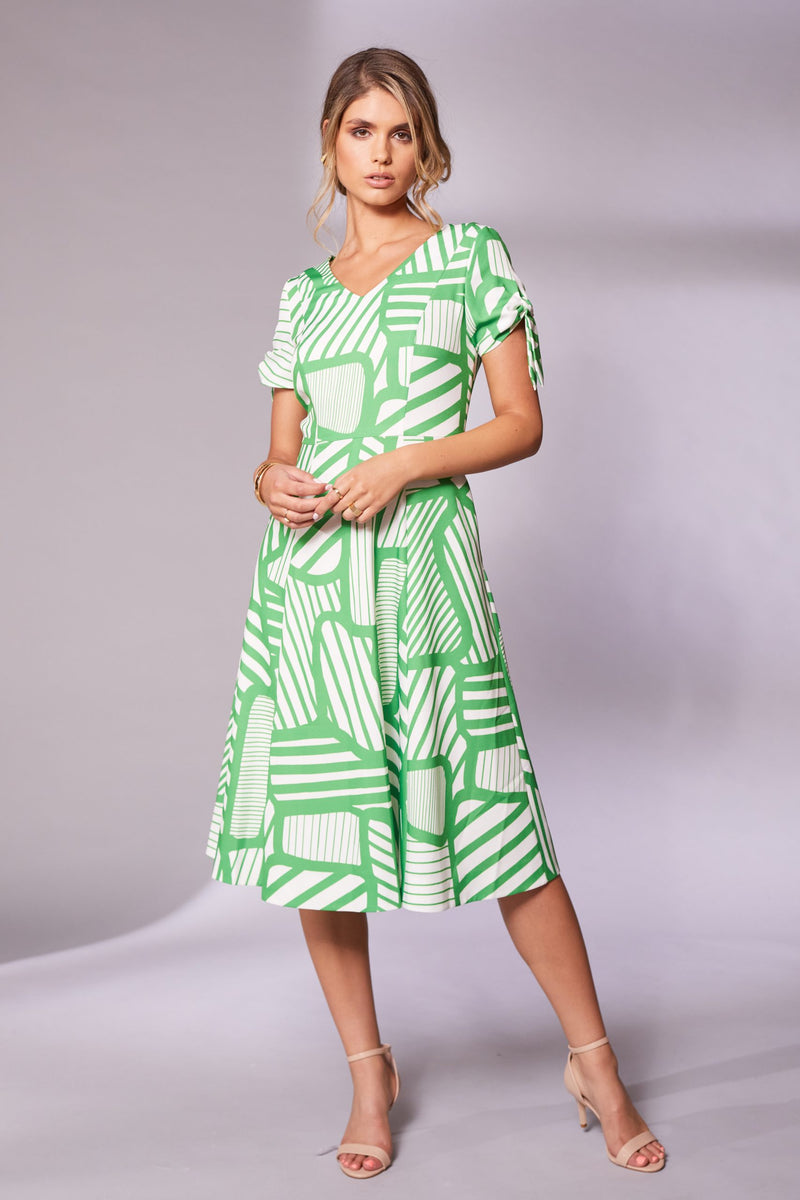 Tie Sleeve Geometrical Dress - Apple