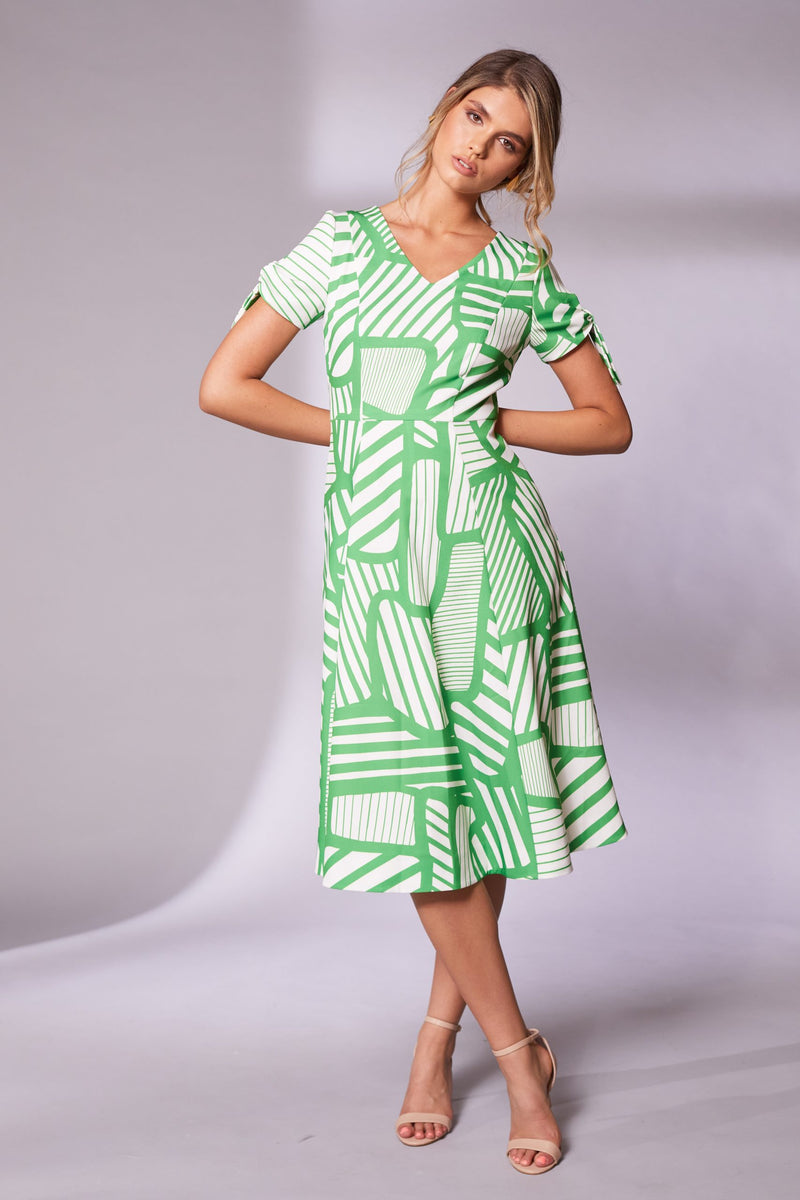 Tie Sleeve Geometrical Dress - Apple
