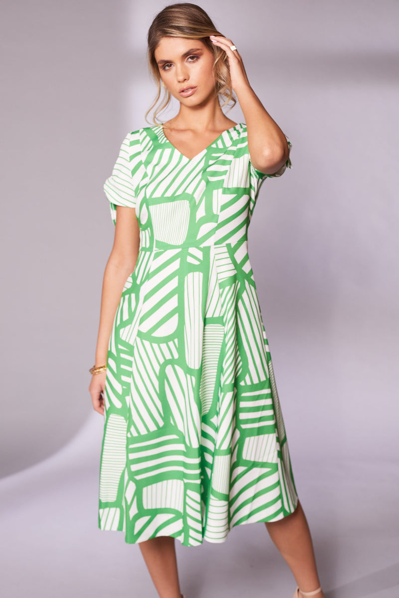 Tie Sleeve Geometrical Dress - Apple