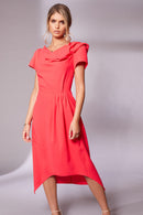 Pleat Waist Drape Neck Dress - Chilli