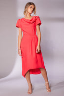 Pleat Waist Drape Neck Dress - Chilli