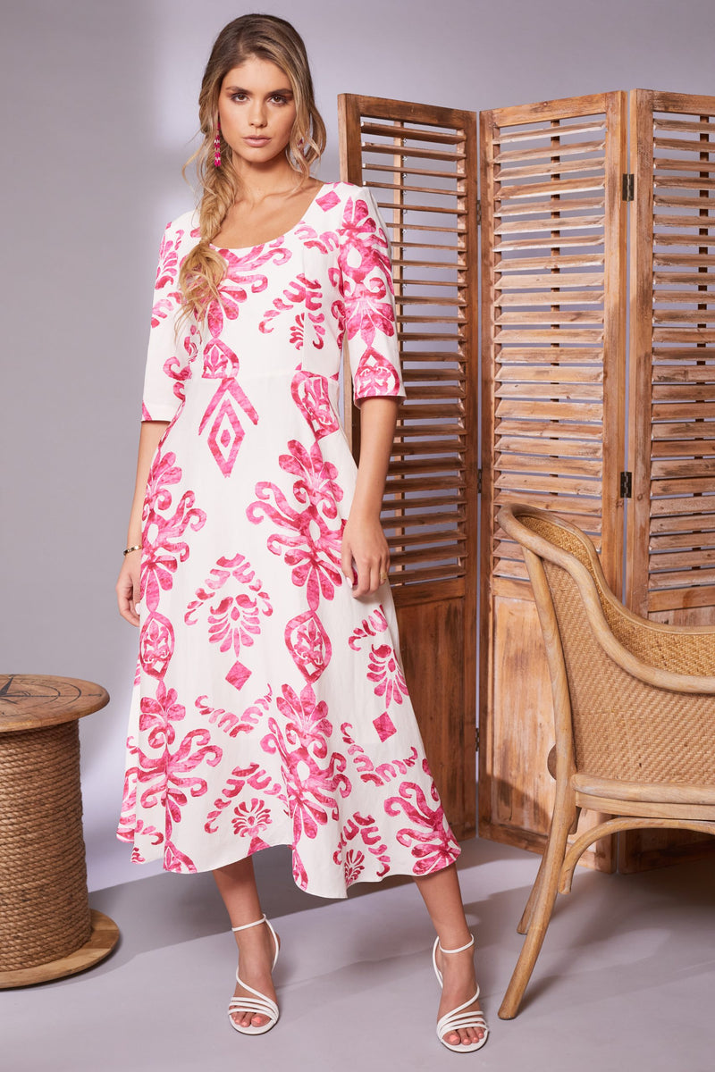 Round Neck Print Dress - Watermelon