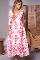 Round Neck Print Dress - Watermelon
