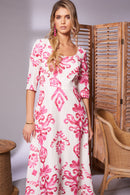 Round Neck Print Dress - Watermelon