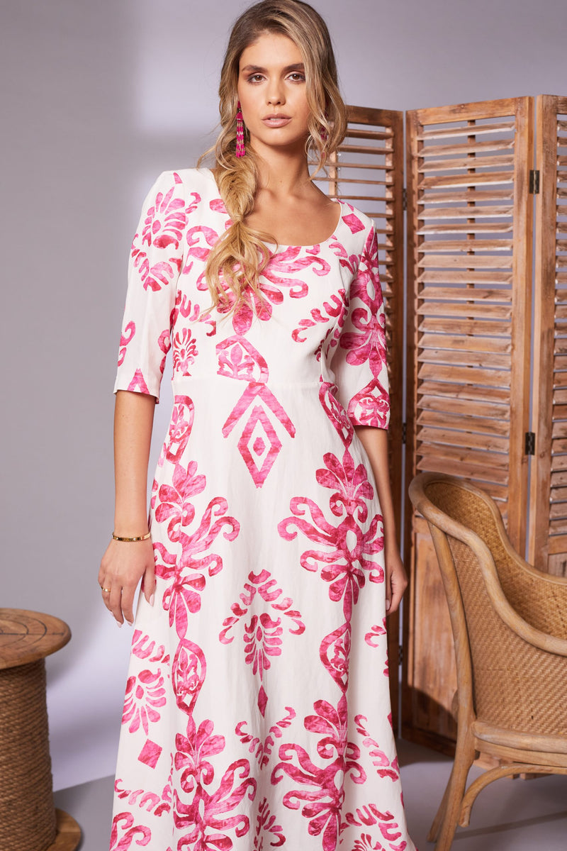Round Neck Print Dress - Watermelon