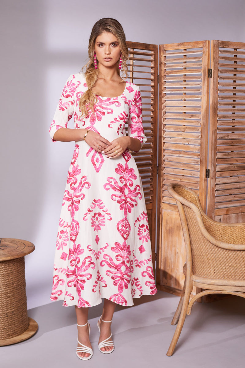 Round Neck Print Dress - Watermelon