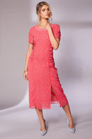 Gathered Sides Print Dress - Chilli