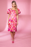 Flared Sleeve Print Dress - Watermelon