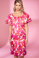 Flared Sleeve Print Dress - Watermelon