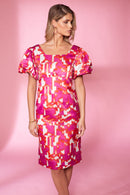 Flared Sleeve Print Dress - Watermelon