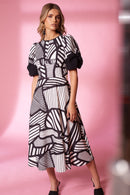 Cutaway Back Print Dress - Black/white