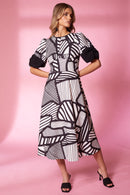 Cutaway Back Print Dress - Black/white