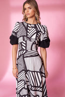 Cutaway Back Print Dress - Black/white