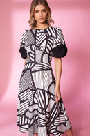 Cutaway Back Print Dress - Black/white