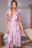 Pleated Bust Print Dress - Lilac