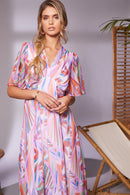 Pleated Bust Print Dress - Lilac