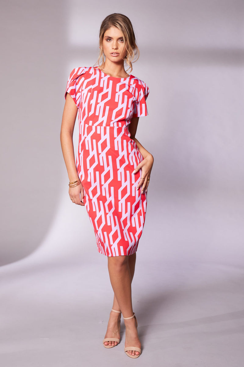 CrossOver Sleeve Print Dress - Chilli