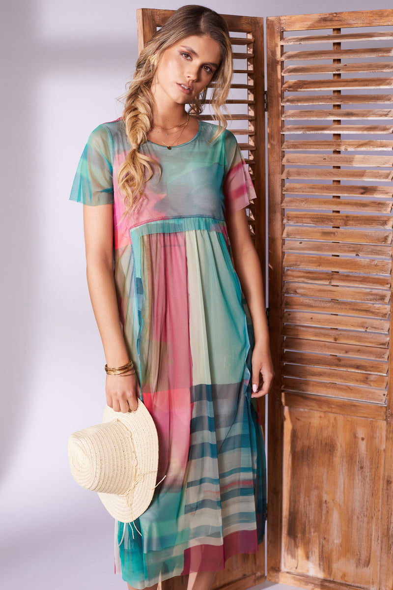 Mesh Print Dress - Apple